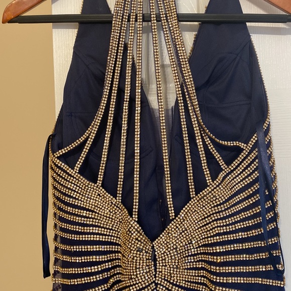 Navy blue silver and gold beaded/embellished gown for special occasions. - Picture 3 of 6